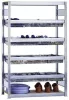 Apróalkatrész polc dróttálcákkal, alsó rész, széxméxma 875x400x2000 mm, 4 szint hálós tálcákkal, 2 szint farostlemez padlóval, polcterhelés 250 kg
