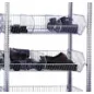   Apróalkatrész polc dróttálcákkal, alsó rész, széxméxma 875x400x2000 mm, 4 szint hálós tálcákkal, 2 szint farostlemez padlóval, polcterhelés 250 kg
