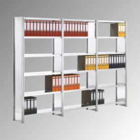   Archív polcrendszer oldalfalakkal, alsó rész, horganyzott, 6 polc, polcterhelés 150 kg, széxméxma 875x300x2000 mm