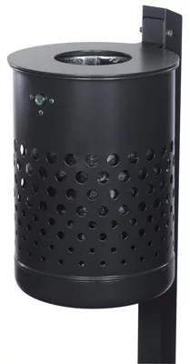 35 l-es szabadon álló hulladékgyűjtő, perforált fedéllel, mé x ma 340x475 mm, q-cső oszloppal betonba ágyazáshoz, betétedény nélkül, tűzihorganyzott
