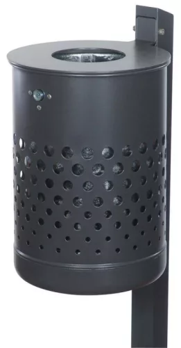 35 l-es szabadon álló hulladékgyűjtő, perforált fedéllel, mé x ma 340x475 mm, q-cső oszloppal betonba ágyazáshoz, betétedény nélkül, tűzihorganyzott