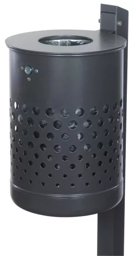 35 l-es szabadon álló hulladékgyűjtő, perforált fedéllel, mé x ma 340x475 mm, q-cső oszloppal betonba ágyazáshoz, betétedény nélkül, tűzihorganyzott