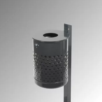 35 l-es szabadon álló hulladékgyűjtő, perforált fedéllel, mé x ma 340x475 mm, q-cső oszloppal betonba ágyazáshoz, betétedény nélkül, tűzihorganyzott