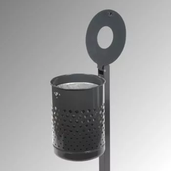 35 l-es szabadon álló hulladékgyűjtő, perforált fedéllel, mé x ma 340x475 mm, q-cső oszloppal betonba ágyazáshoz, betétedény nélkül, tűzihorganyzott