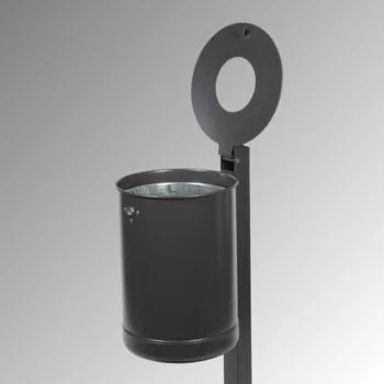 Álló hulladékgyűjtő, 35 l, perforálatlan, fedéllel, mé x ma 340x475 mm, q-cső oszlop, beépíthető, betétedény nélkül, tűzihorganyzott