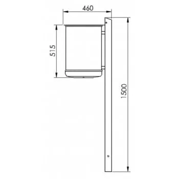 Álló hulladékgyűjtő, 35 l, perforálatlan, fedéllel, mé x ma 340x475 mm, q-cső oszlop, beépíthető, betétedény nélkül, tűzihorganyzott