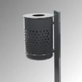   50 l-es álló hulladékgyűjtő, perforált fedéllel, mé x ma 380x515 mm, q-cső oszlop beépítéshez, betétedény nélkül, tűzihorganyzott