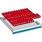   Betételemek, elülső magasság 50 mm vályúk 8x4 részes + 8x3 részes, falak 30x4 részes. + 20x3 részes, használható fiókméret széxmé 612x612 mm