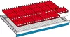 Betételemek, elülső magasság 50 mm, vályúelemek 16x4 részes. + 8x3 részes, vályúfalak 30x4 részes + 10x3 részes fiókméret szé x mé 918x612 mm