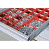 Betételemek, elülső magasság 50 mm, vályúelemek 8x4 darabos. + 8x3 részes + 8x2 részes, vályúfalak 20x4 részes + 10x3 részes + 10x2 részes fiók hasznos mérete szé x mé 918x612 mm