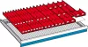 Betételemek, elülső magasság 50 mm, vályúelemek 8x4 darabos. + 8x3 részes + 8x2 részes, vályúfalak 20x4 részes + 10x3 részes + 10x2 részes fiók hasznos mérete szé x mé 918x612 mm