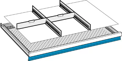 Válaszfalak, elülső magasság 75 mm, 2 db 36e-es résfal, 2 db 18e-es elválasztó, hasznos fiókméret szé x mé 918x612 mm