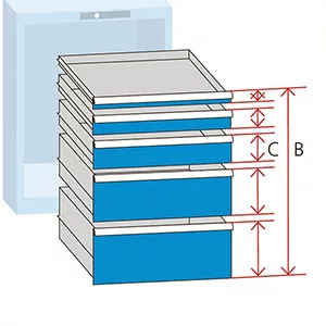 Fiók, hasznos méret szé x mé 918x612 mm, 54x36e, eleje magassága 50 mm, hasznos magasság 29 mm, ral 5012, teherbírás 75 kg