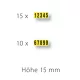0-9 számok, öntapadós, 15 mm-es betűmagasság, 550 db-os címkecsomag 66x1-5 és 44x6-0 méretben, fekete betűtípus, sárga címke