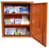 Elsősegély szekrény a din 13169 szabvány szerint, zárható, narancssárga, 2 polccal, széxméxma 490x200x560 mm, töltettel