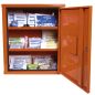   Elsősegély szekrény a din 13169 szabvány szerint, zárható, narancssárga, 2 polccal, széxméxma 490x200x560 mm, töltettel