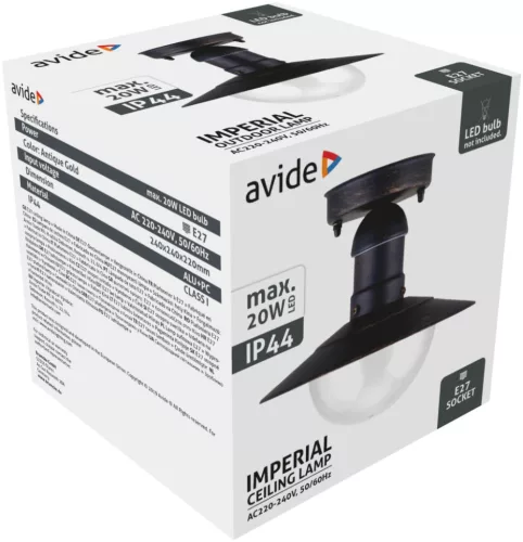 Avide Kültéri Mennyezeti Lámpa Imperial 1xE27 IP44 Antik Arany