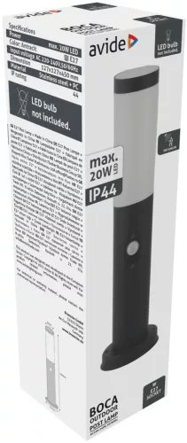 Avide kültéri álló lámpa Boca 1xE27 PIR 450mm IP44 Antracit