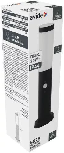 Avide kültéri álló lámpa Boca 1xE27 PIR 450mm IP44 Fekete