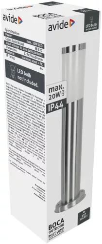 Avide kültéri álló lámpa Boca 1xE27 450mm IP44 Szatén Nikkel