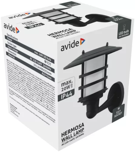 Avide kültéri fali lámpa Hermosa 1xE27 IP44 fekete