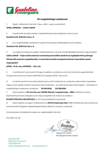 CADO LEMUR RUGALMAS HEVEDER+ÖV, HÁTSÓ TOLDALÉKKAL, 5 PONTOS