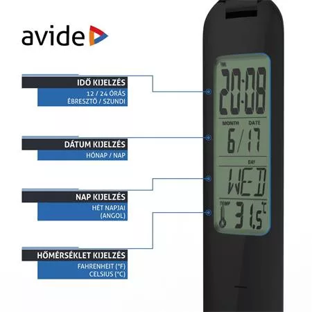 Asztali lámpa, LED, 4W, AVIDE "Calendar", fekete