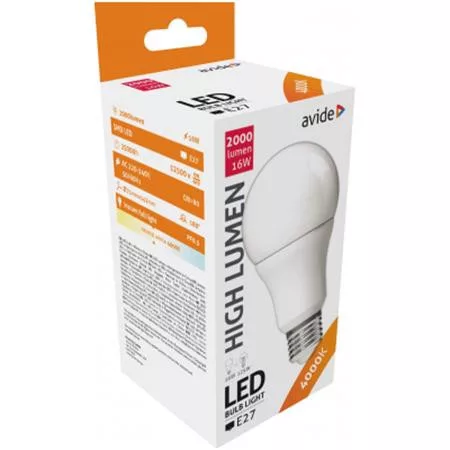 LED izzó, E27, gömb, A70, 16W, 1901lm, 4000K, AVIDE