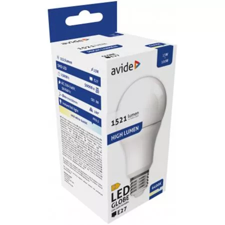 LED izzó, E27, gömb, A60, 13W, 1521lm, 6400K, AVIDE