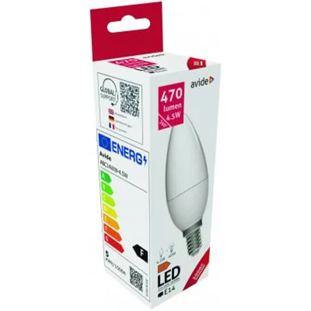 LED izzó, E14, gyertya, 4,5W, 470lm, 3000K, AVIDE