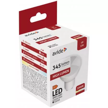 LED izzó, GU10 spot, 4W, 345lm, 3000K, AVIDE