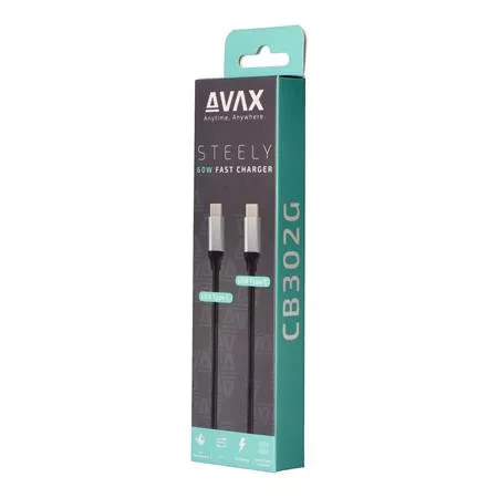 Töltőkábel, USB-C - USB-C, 60W, 1,5 m, AVAX "CB302G", acélszürke