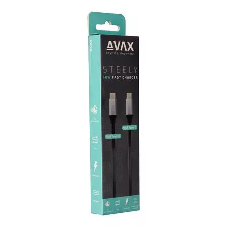 Töltőkábel, USB-C - USB-C, 60W, 1,5 m, AVAX "CB302G", acélszürke