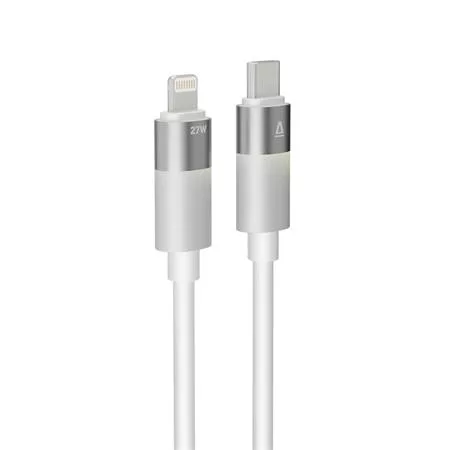 Töltőkábel, USB-C - lightning (Apple), 27W, 1 m, AVAX "CB314 Glowy", fehér