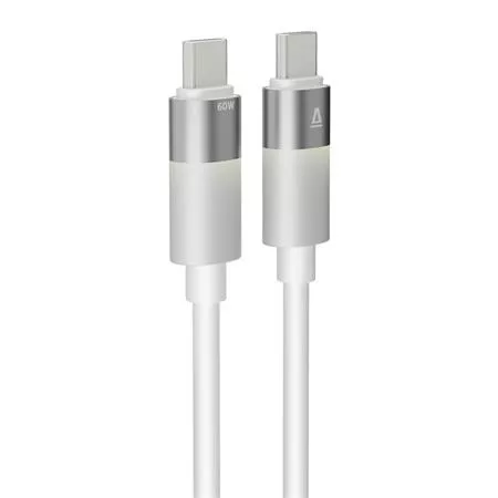 Töltőkábel, USB-C - USB-C, 60W, 1 m, AVAX "CB316 Glowy", fehér