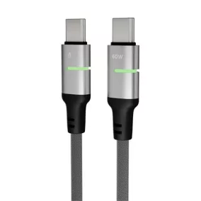   Töltőkábel, USB-C - USB-C, 60W, 1 m, AVAX "CB632 Steely LED", fekete