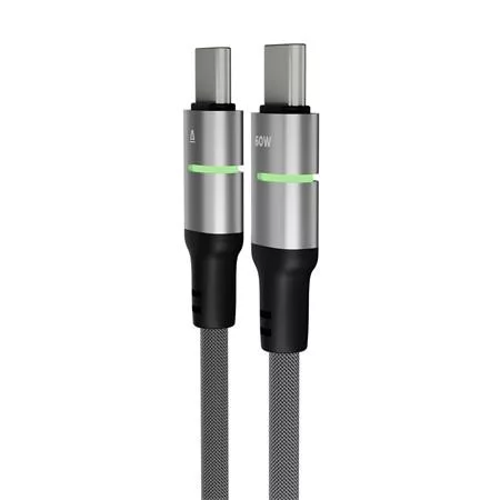 Töltőkábel, USB-C - USB-C, 60W, 2 m, AVAX "CB632 Steely LED", fekete