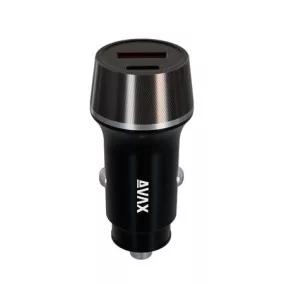   Autós töltő, USB-C, USB-A, AVAX "CC340B", fekete