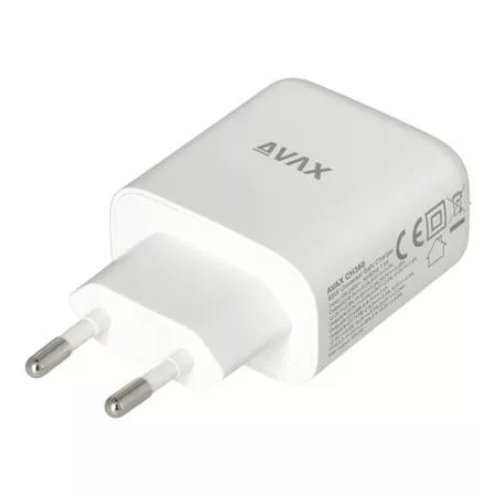 Hálózati töltő, GaN, USB-A + USB-C, AVAX "CH360 Speedy", fehér