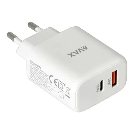 Hálózati töltő, GaN, USB-A + USB-C, AVAX "CH360 Speedy", fehér
