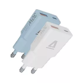   Hálózati töltő, GaN, USB-A + USB-C, AVAX "CH6411 Nano Slim", 2 db, fehér + világoskék