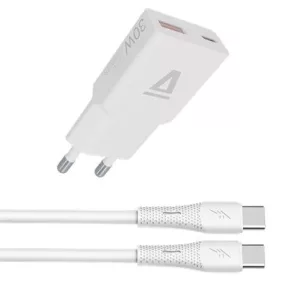   Hálózati töltő + USB-C - USB-C kábel, 1,5 m,  AVAX "CH6413", fehér
