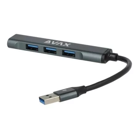 USB 3.0 elosztó-HUB, 4 port, USB 3.0, AVAX "HB600", fekete