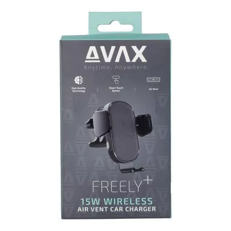 Autós töltő, vezeték nélküli, szellőzőrácsra, AVAX "WH600 Freely+", fekete