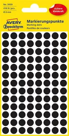 Etikett, 8 mm, kör, AVERY ZWECKFORM, fekete, 416 etikett/csomag