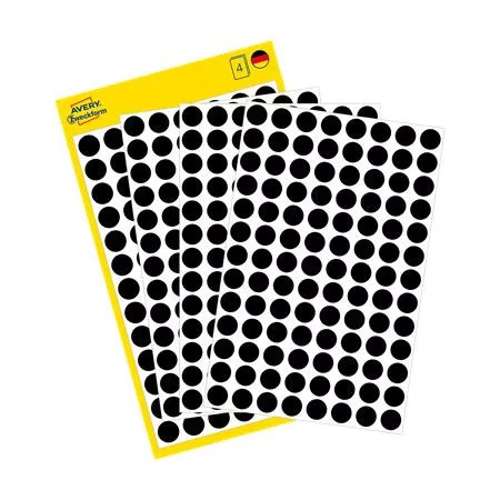 Etikett, 8 mm, kör, AVERY ZWECKFORM, fekete, 416 etikett/csomag
