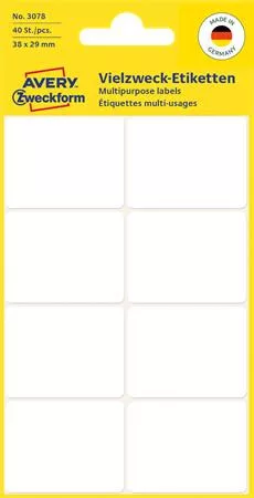 Etikett, 38x29 mm, kézzel írható, lekerekített sarkú, AVERY ZWECKFORM, 40 etikett/csomag