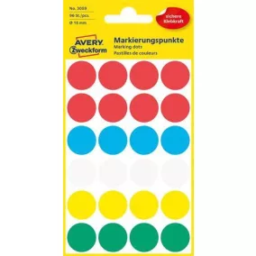   Etikett, 18 mm, kör, AVERY ZWECKFORM, 5 különböző szín, 96 etikett/csomag