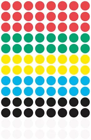 Etikett, 8 mm, kör, AVERY ZWECKFORM, 5 különböző szín, 416 etikett/csomag