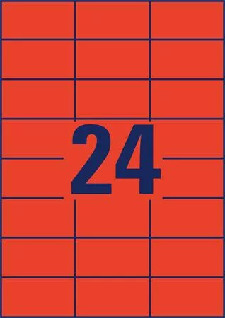 Etikett, 70x37 mm, színes, AVERY ZWECKFORM, piros, 2400 etikett/csomag